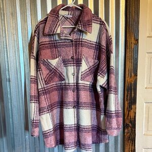 White Birch Plaid Shirt Jacket in Purple and Cream